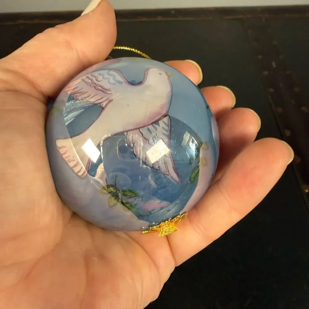 Vintage 2002 LI BIEN Peace Dove Reverse Hand Painted Glass Ornament w/Box & Info